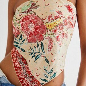 Free People FP One Raya Printed Bandana Top Cropped Smocked Strapless XS